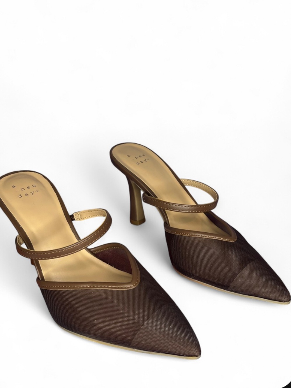 A New Day Sonia Breathable Mesh Single Strap Mule Heels Size 7 - Brown - Chic